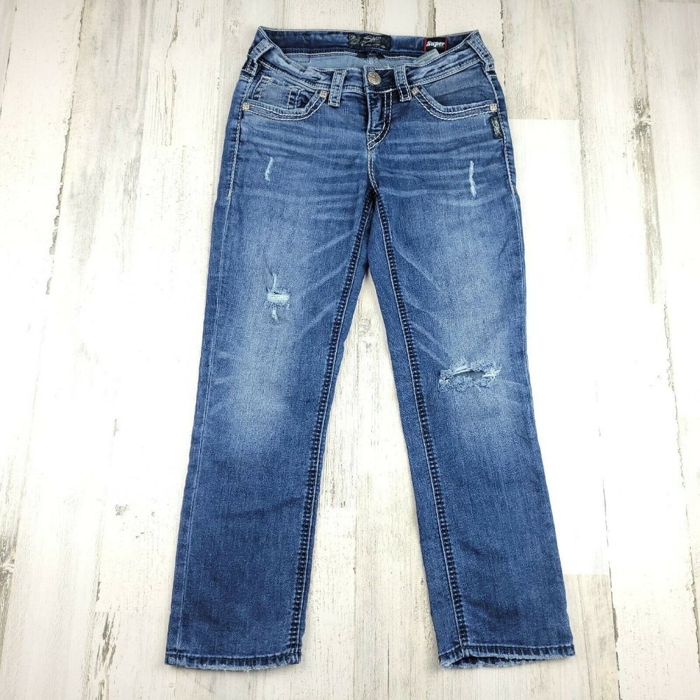 Silver Jeans Aiko Super Stretch Distressed Blue Denim Women's Size 26 EUC